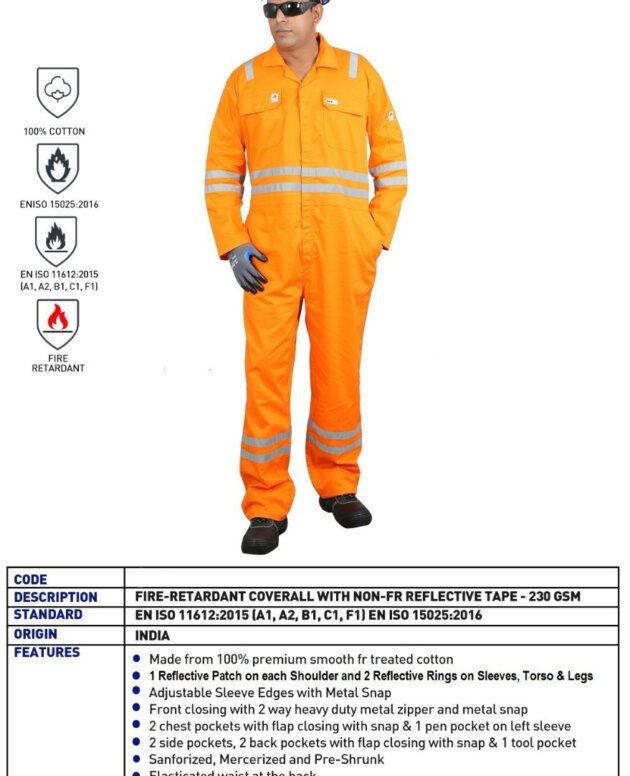 FIRE RETARDANT COVERALL WITH NON-FR REFELECTIVE TAPE